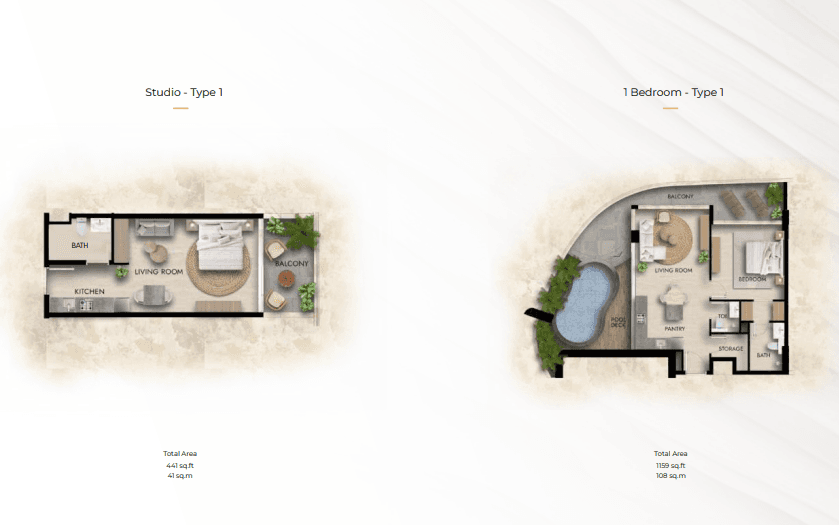 Studio, 1 BR